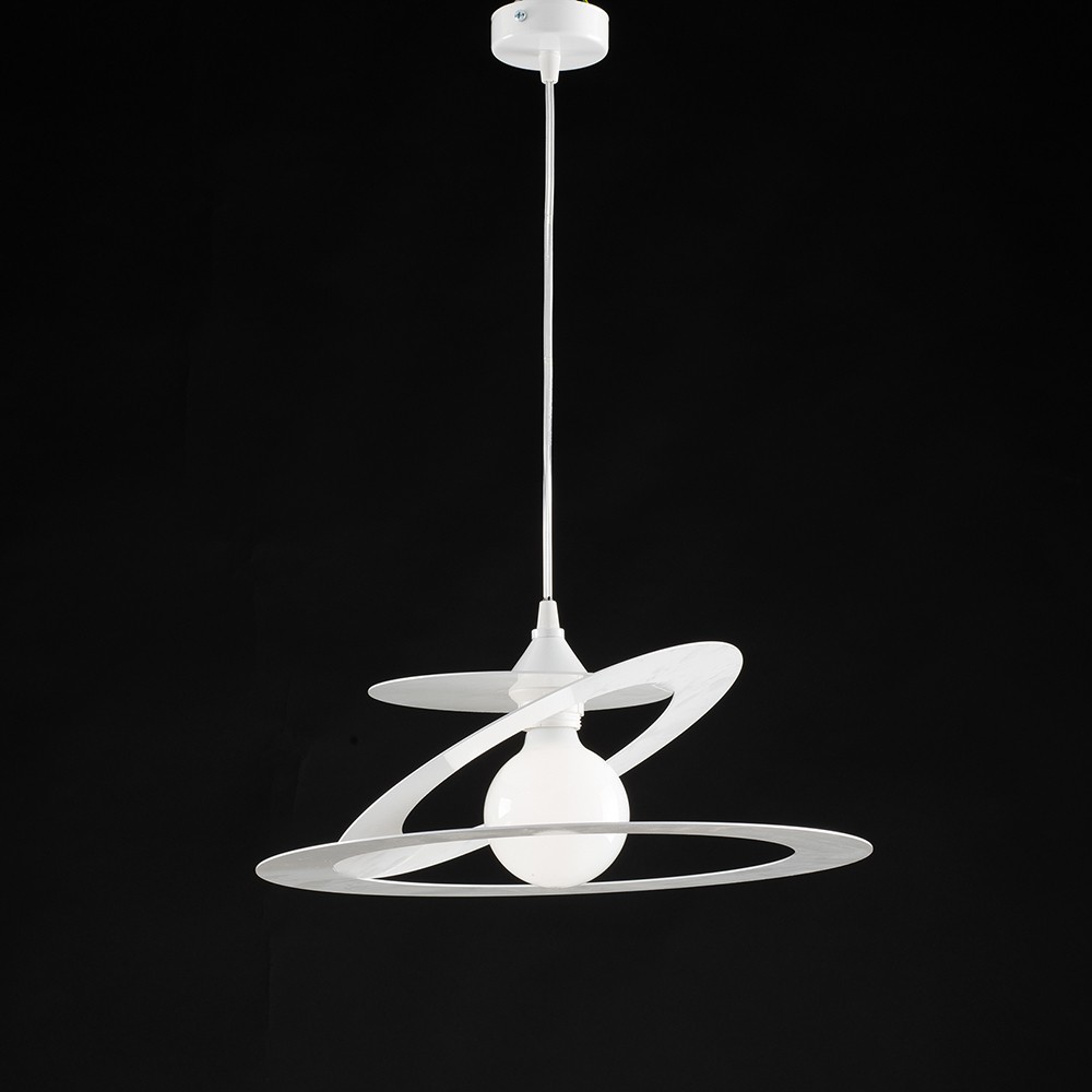Lampadario a sospensione cucina design moderno cerchi bianco geko