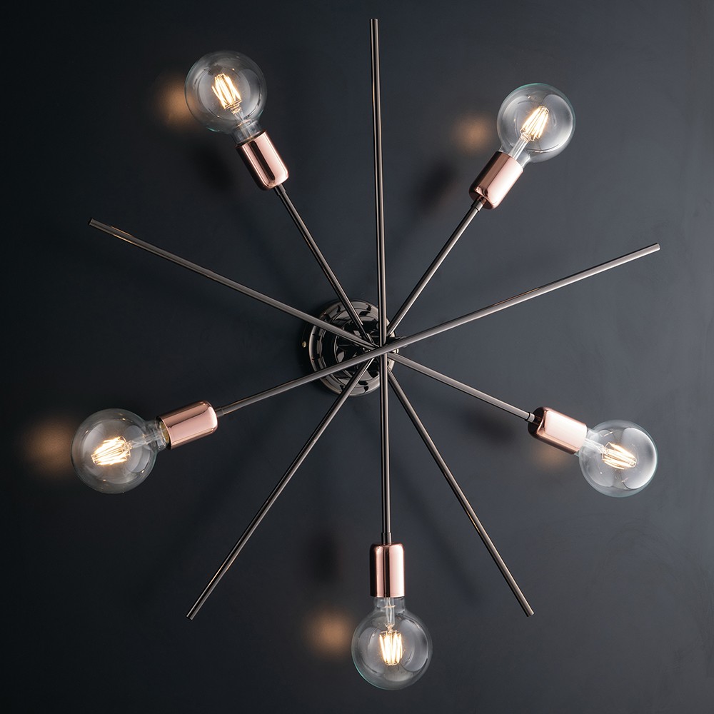 plafoniera soffitto 5 luci design industrial contemporaneo nero oro rosa  bloom