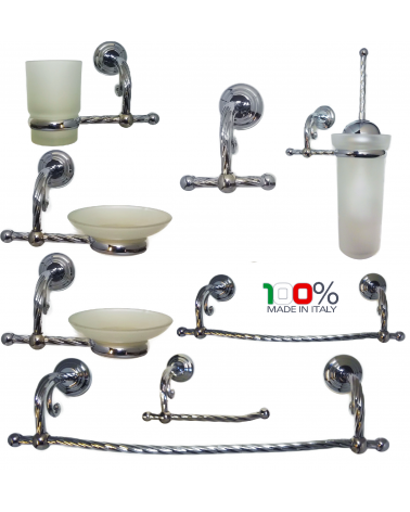 Set accessori bagno stile classico 8 pezzi in ottone cromato edera